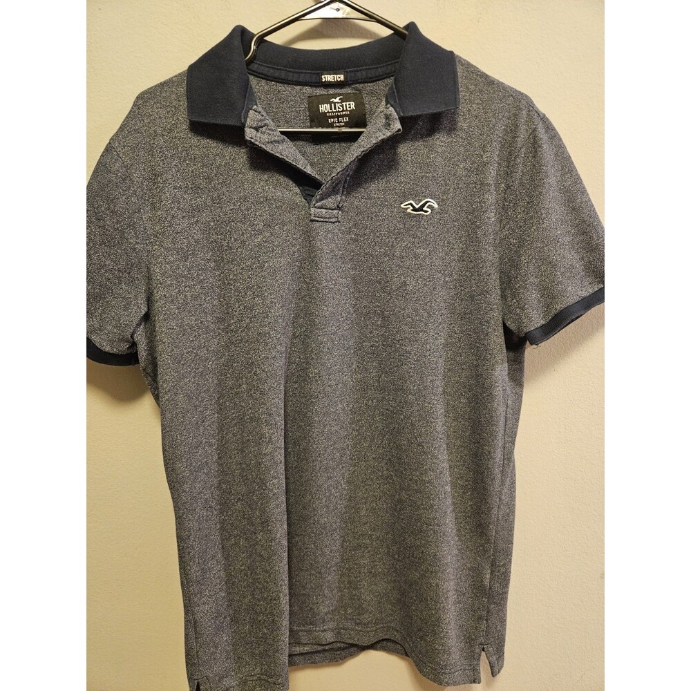 Hollister Epic Flex Stretch Polo Shirt Men’s Gray Blue Short Sleeve Logo